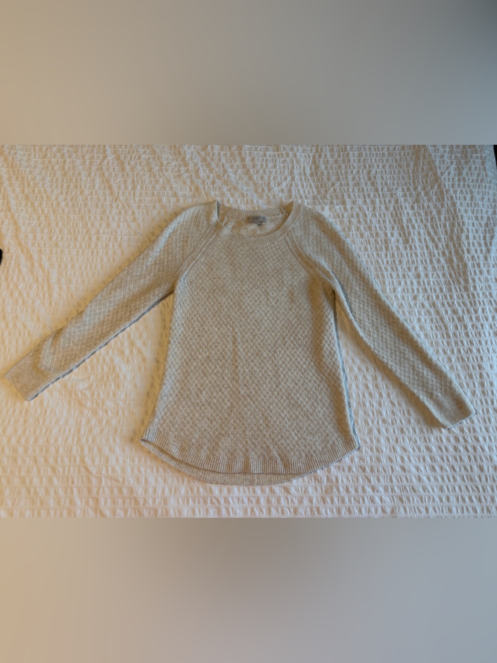 LOFT Cream Textured Crewneck Sweater